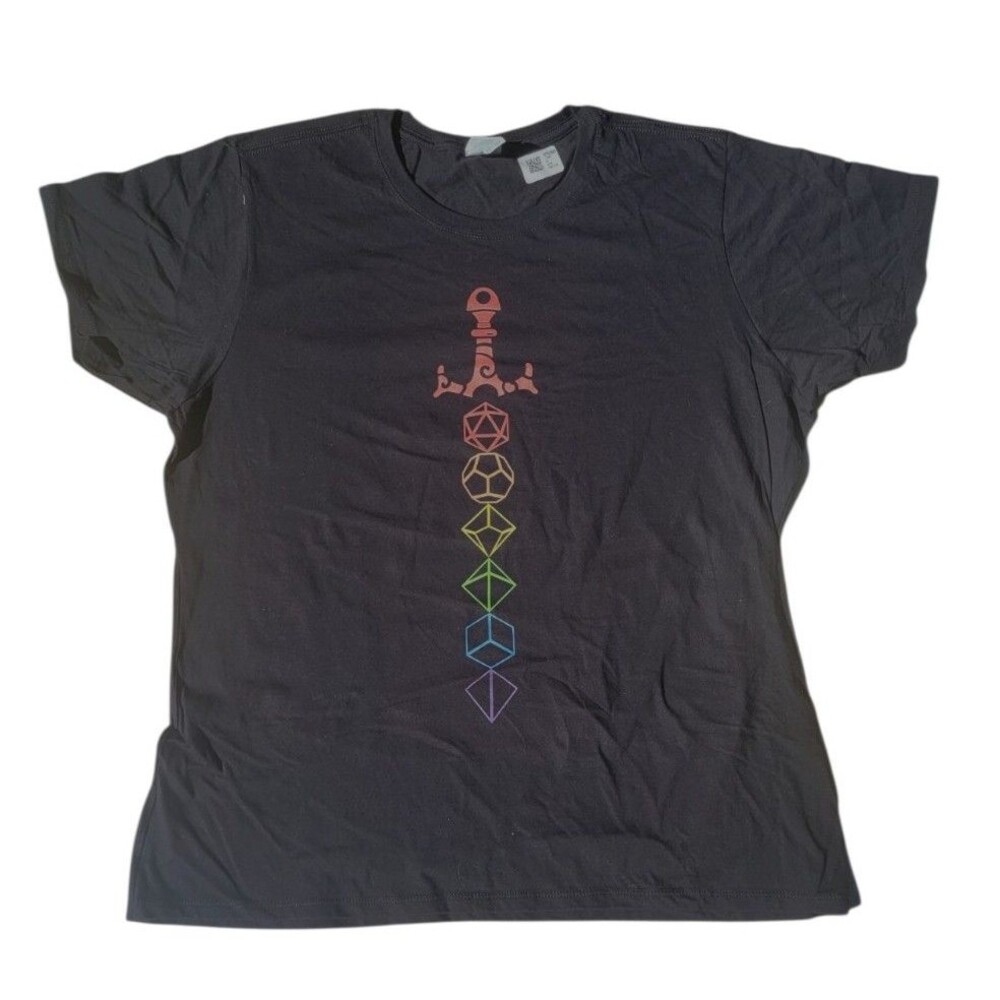 Women's 2X Rainbow Sword Dice Set D20 Black Shirt Brand New